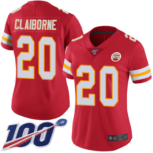 Women Kansas City Chiefs 20 Claiborne Morris Red Team Color Vapor Untouchable Limited Player 100th Season Football Nike NFL Jersey